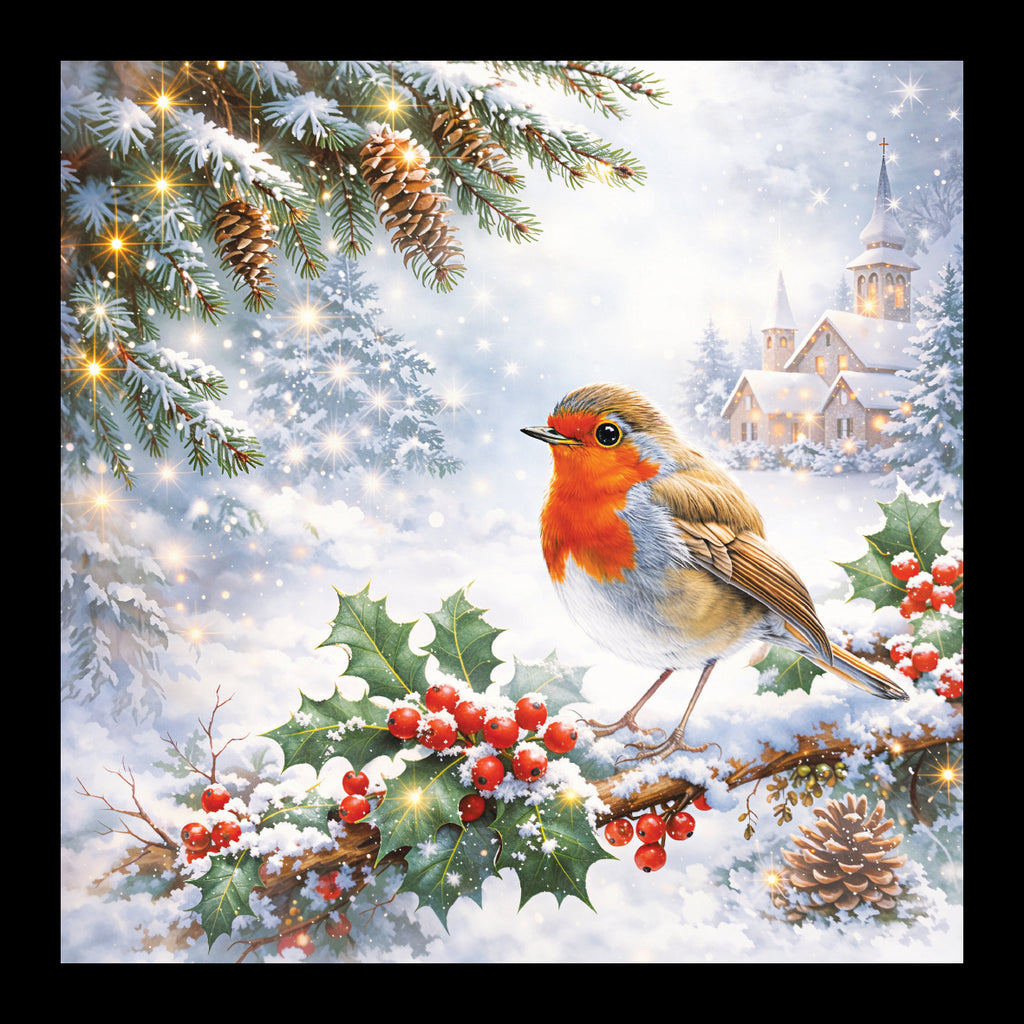Robin on a holly Branch